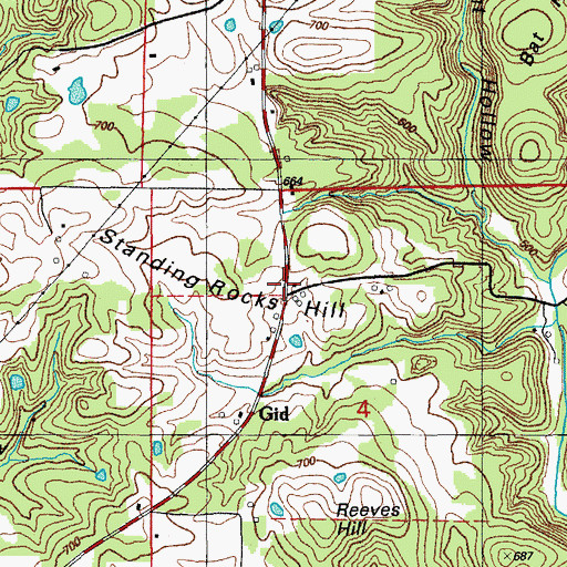 Topographic Map of Standing Rocks, AR