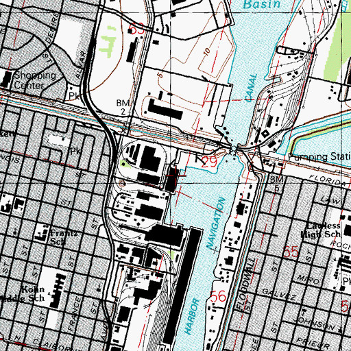 Topographic Map of Florida Avenue Wharf, LA