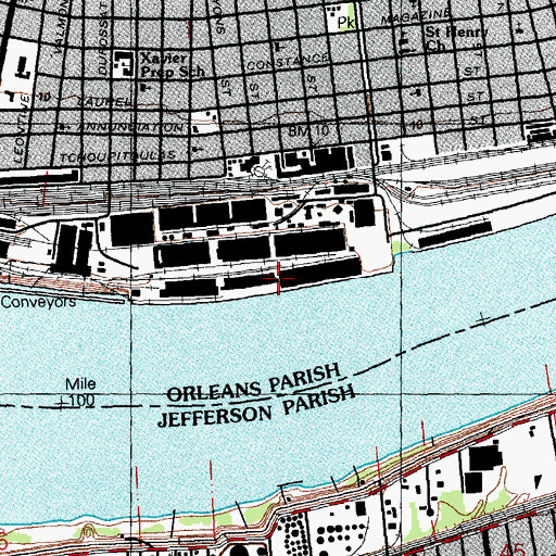 Topographic Map of Napoleon Avenue Wharves, LA