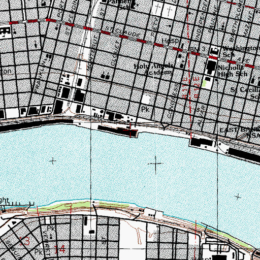 Topographic Map of Piety Street Wharf, LA