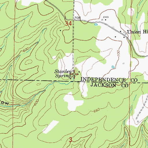 Topographic Map of Stanley Spring, AR