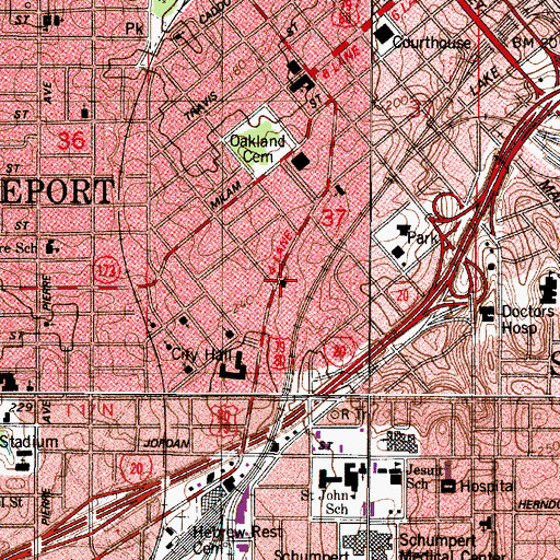 Topographic Map of Antioch Baptist Church, LA