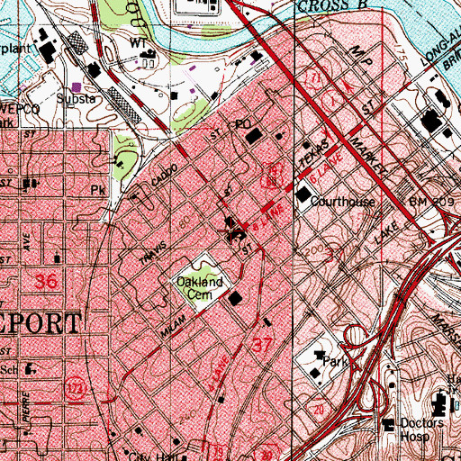 Topographic Map of First United Methodist Church, LA