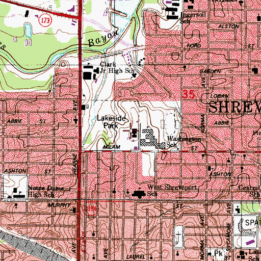 Topographic Map of Lakeside Recreation Center, LA
