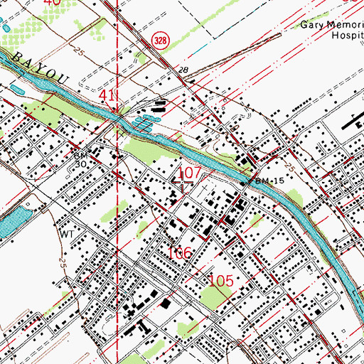 Topographic Map of Breaux Bridge Junior High School, LA