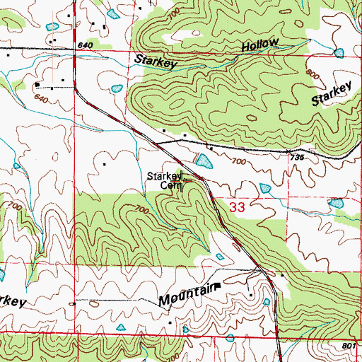 Topographic Map of Starkey Cemetery, AR