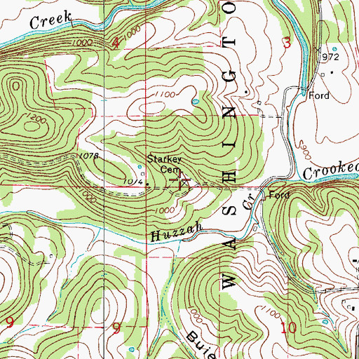 Topographic Map of Starkey Cemetery, AR
