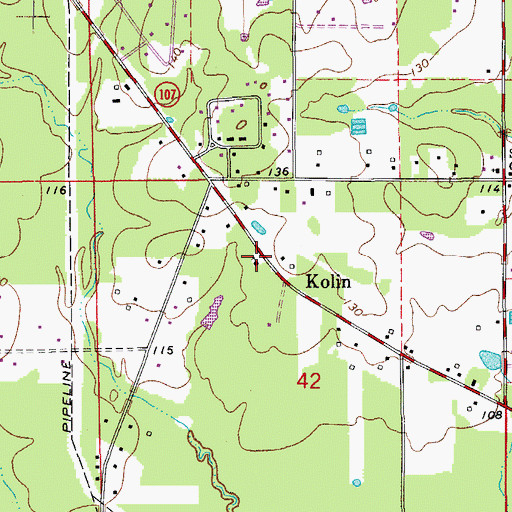 Topographic Map of Kolin Baptist Church, LA
