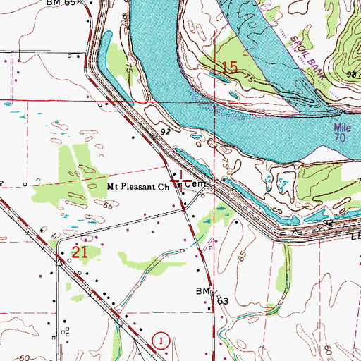 Topographic Map of Mount Pleasant Cemetery, LA