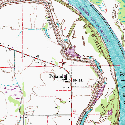 Topographic Map of Poland Baptist Church, LA