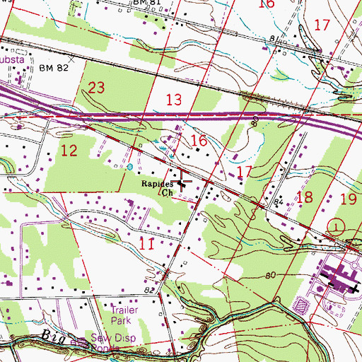 Topographic Map of Rapides Baptist Church, LA