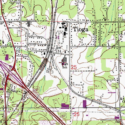 Topographic Map of Tioga High School, LA