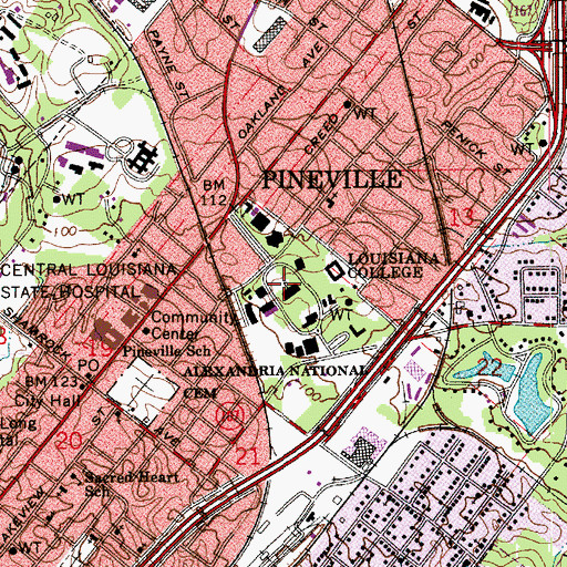 Topographic Map of Alexandria Hall, LA