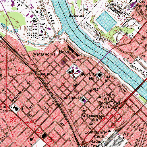 Topographic Map of Central School (historical), LA