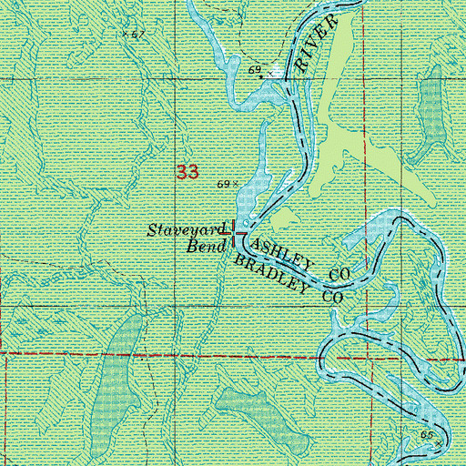 Topographic Map of Staveyard Bend, AR