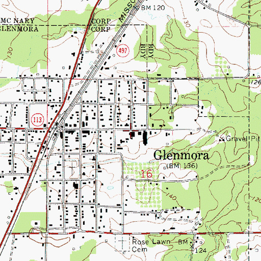 Topographic Map of Glenmora High School, LA
