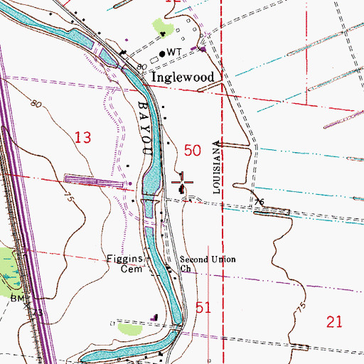 Topographic Map of Hard Times Plantation, LA
