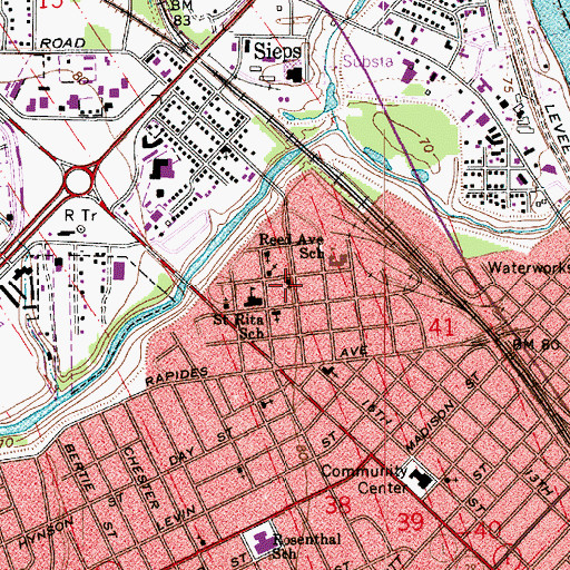 Topographic Map of Philadelphia Baptist Church, LA