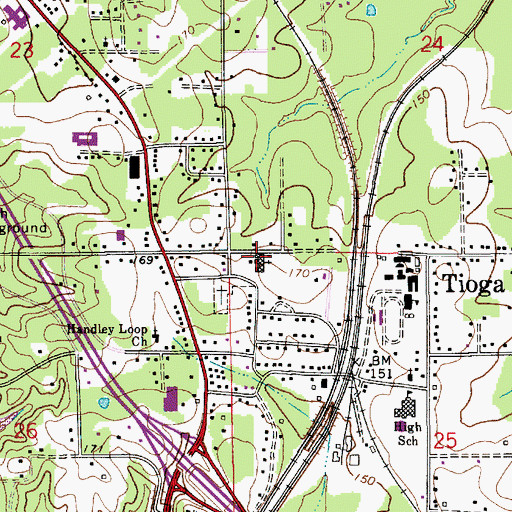 Topographic Map of Tioga First Baptist Church, LA