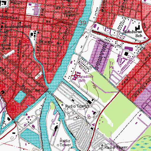 Topographic Map of Arcadian Elementary School, LA
