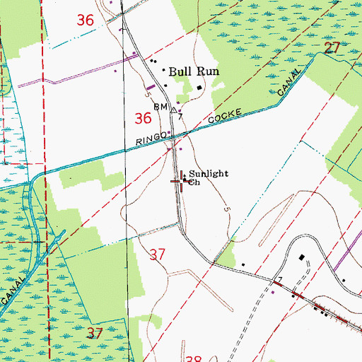 Topographic Map of Bull Run School (historical), LA