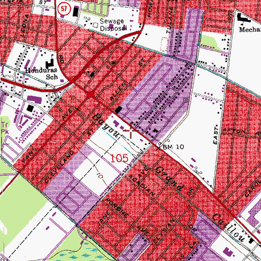 Topographic Map of East Houma Library, LA