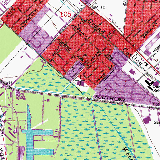 Topographic Map of Elysian Fields Middle School, LA