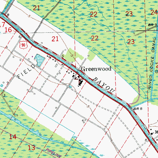 Topographic Map of Greenwood Middle School, LA