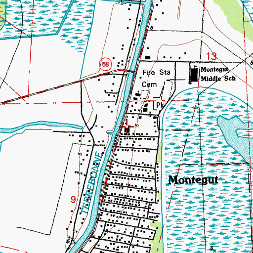 Topographic Map of Montegut Elementary School, LA