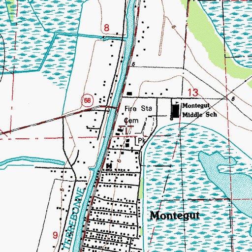 Topographic Map of Sacred Heart Cemetery, LA