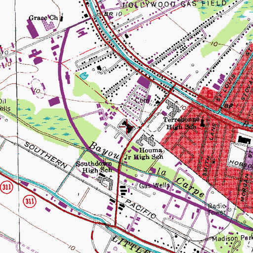Topographic Map of L E Fletcher Technical Community College, LA