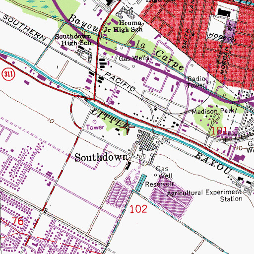 Topographic Map of Southdown Plantation, LA