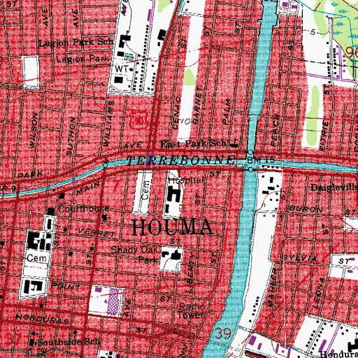 Topographic Map of Terrebonne General Medical Center, LA