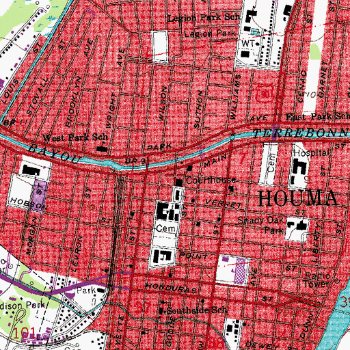 Topographic Map of Terrebonne Parish Courthouse, LA