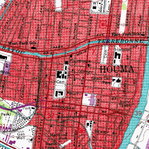 Topographic Map of Terrebonne Parish Library, LA