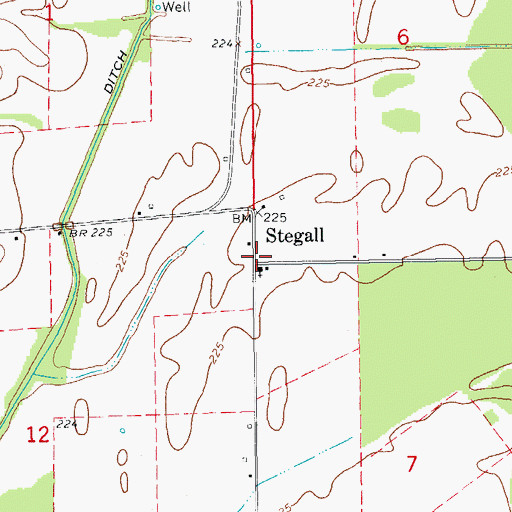 Topographic Map of Stegall, AR
