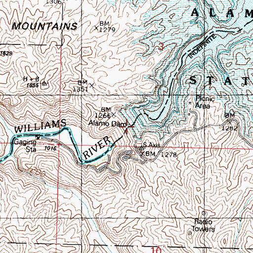 Topographic Map of Alamo Dam, AZ