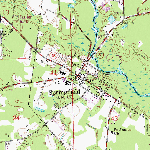 Topographic Map of First United Methodist Church of Springfield, LA