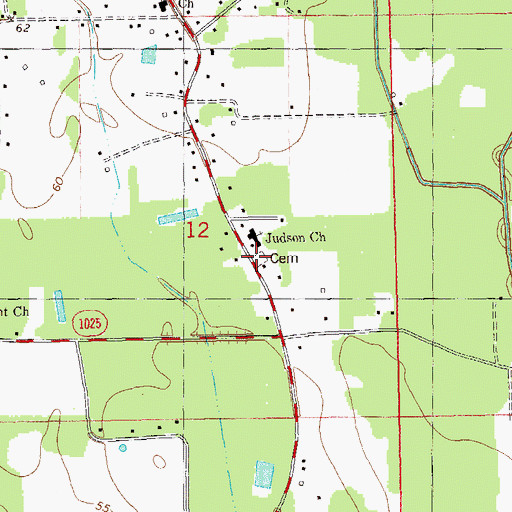 Topographic Map of Judson Cemetery, LA
