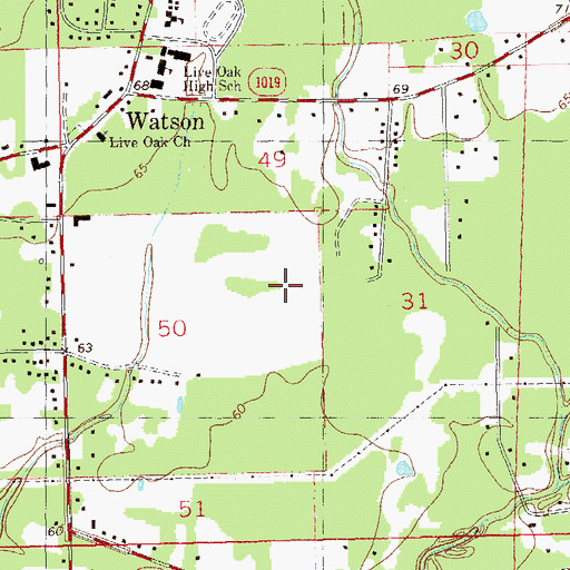 Topographic Map of Live Oak Middle School, LA