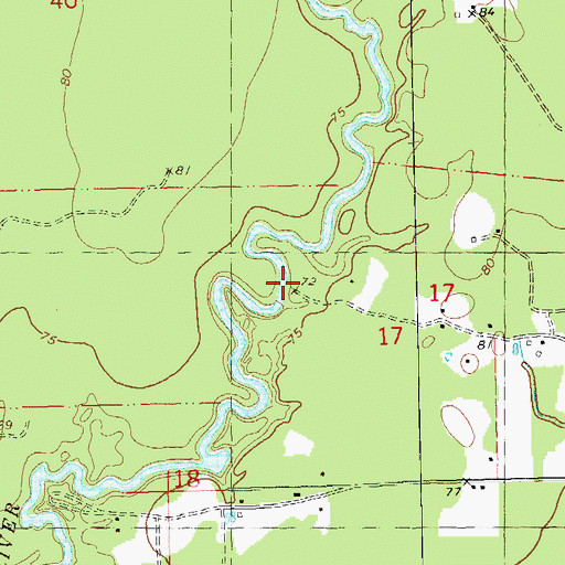 Topographic Map of Purvis Bridge (historical), LA