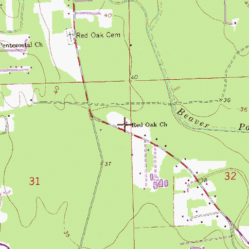 Topographic Map of Red Oak Methodist Episcopal Church (historical), LA