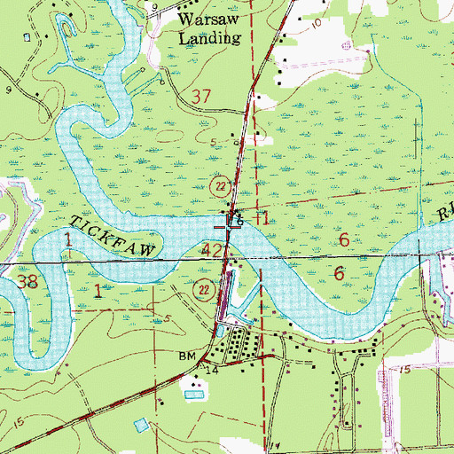 Topographic Map of Rome Ferry Bridge, LA