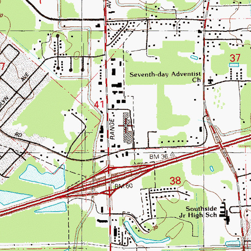 Topographic Map of Spring Park Plaza Shopping Center, LA