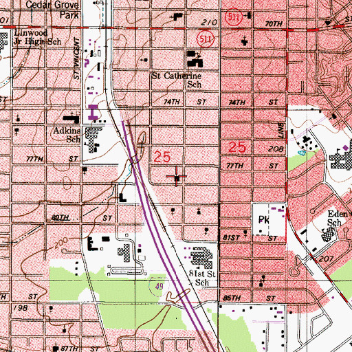 Topographic Map of Bright Star Baptist Church, LA