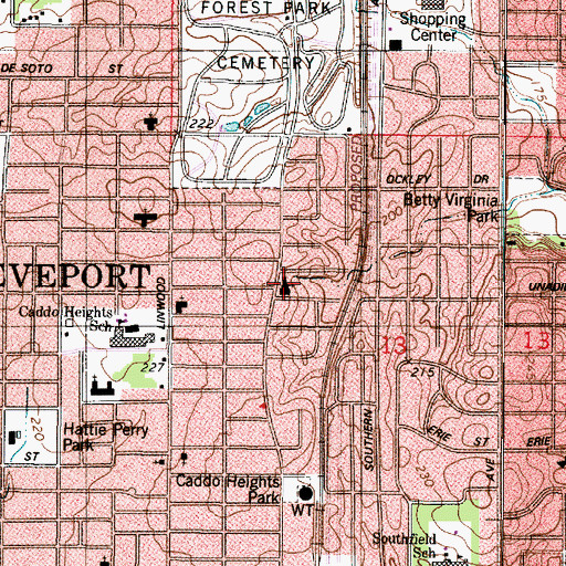 Topographic Map of Caddo Heights Baptist Church, LA
