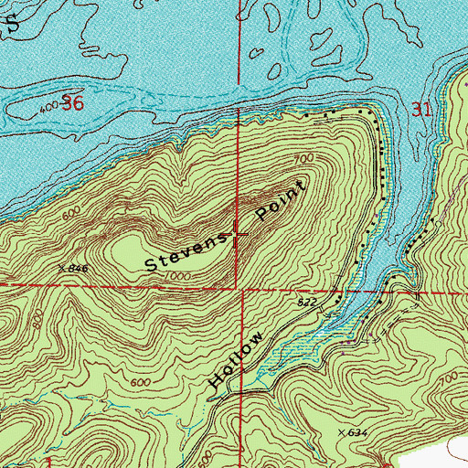 Topographic Map of Stevens Point, AR