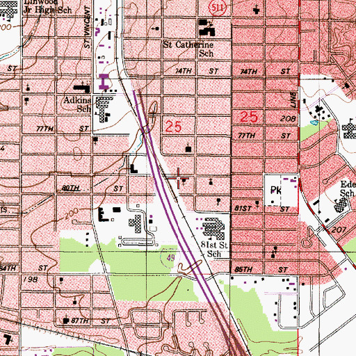 Topographic Map of Church of the Living God, LA