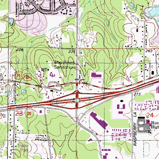 Topographic Map of Eight Pines Shopping Center, LA