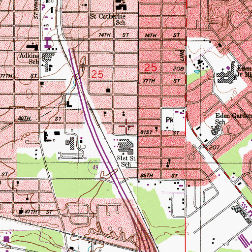 Topographic Map of Eightieth Street Church of God in Christ, LA